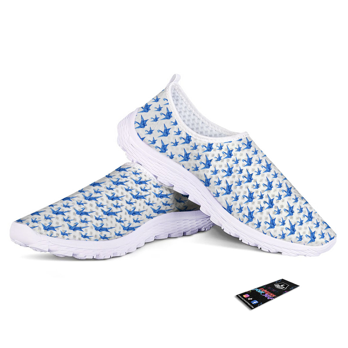 Origami Crane Blue Print Pattern Nurse Shoes-grizzshop