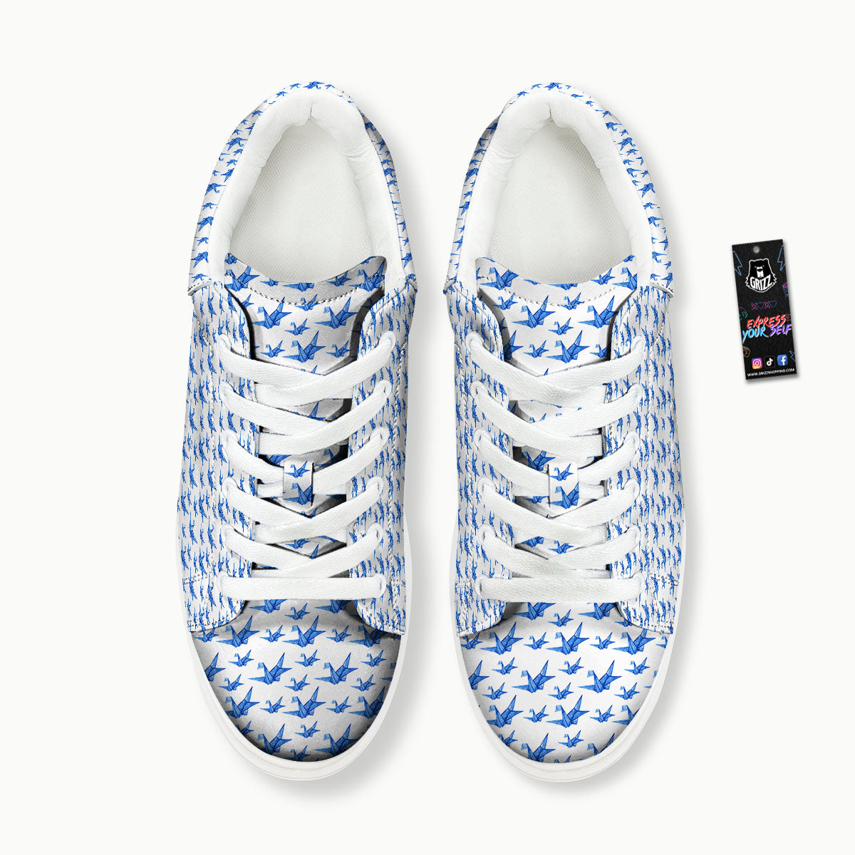 Origami Crane Blue Print Pattern Platform Shoes-grizzshop