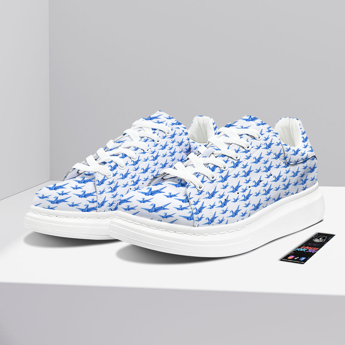 Origami Crane Blue Print Pattern Platform Shoes-grizzshop