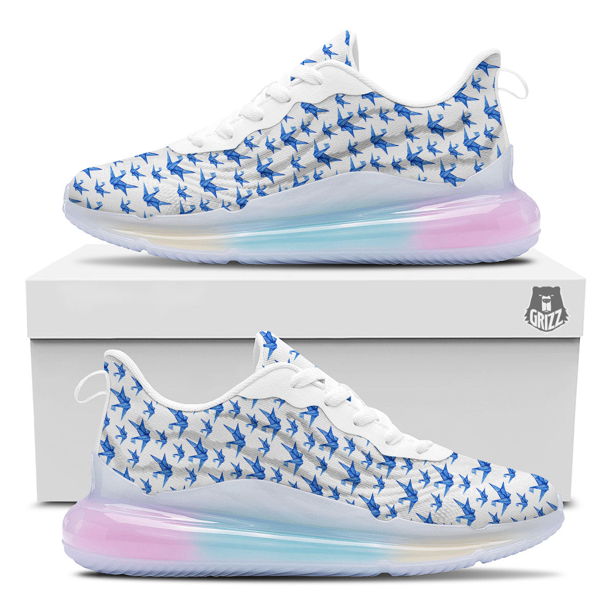 Origami Crane Blue Print Pattern Running Sneakers-grizzshop