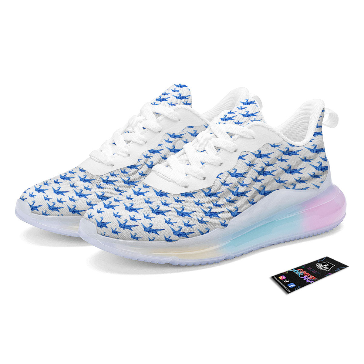 Origami Crane Blue Print Pattern Running Sneakers-grizzshop