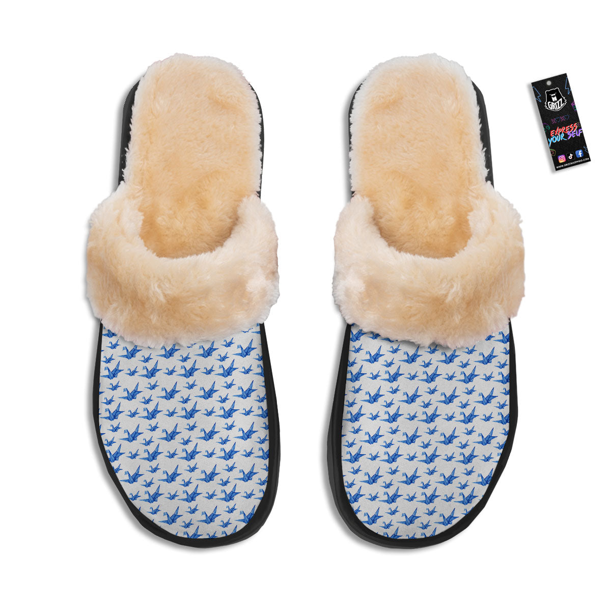 Origami Crane Blue Print Pattern Slippers-grizzshop