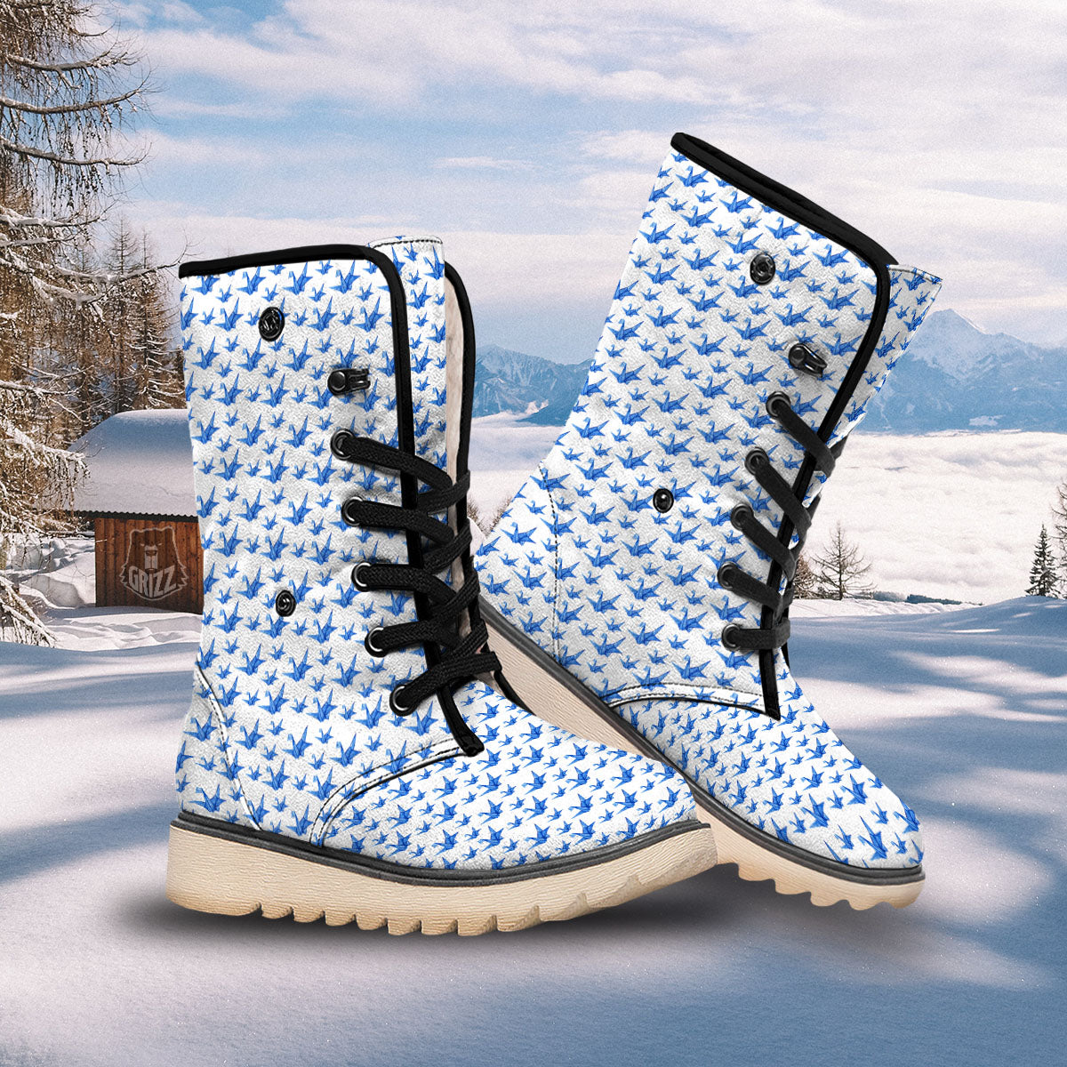 Origami Crane Blue Print Pattern Snow Boots-grizzshop