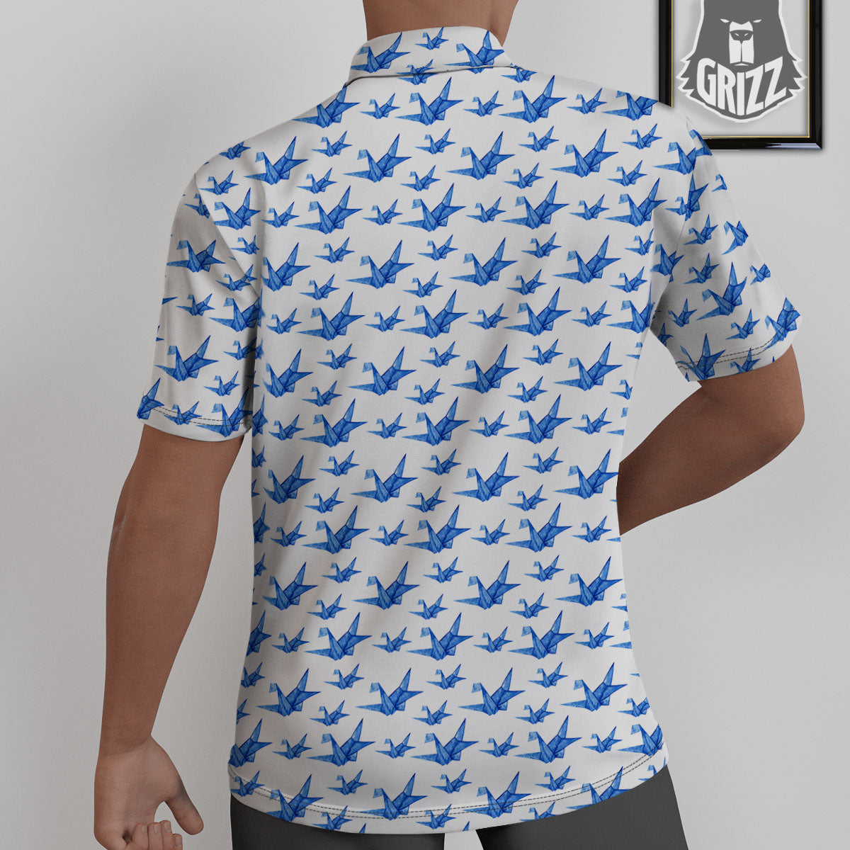 Origami Crane Blue Print Pattern Untucked Shirts-grizzshop