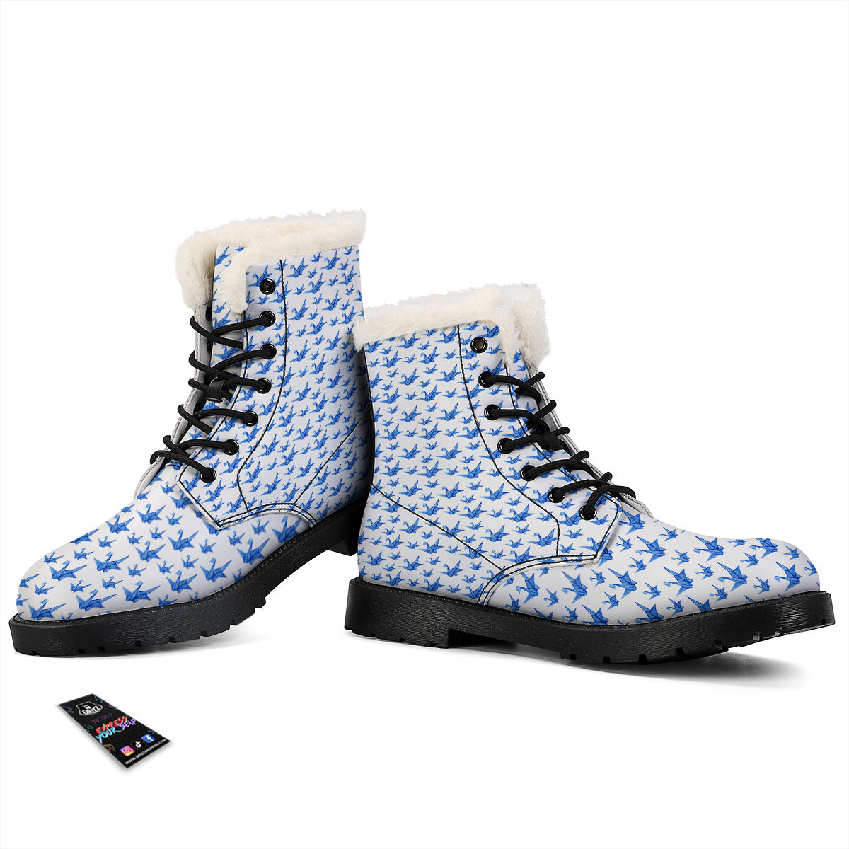 Origami Crane Blue Print Pattern Winter Boots-grizzshop