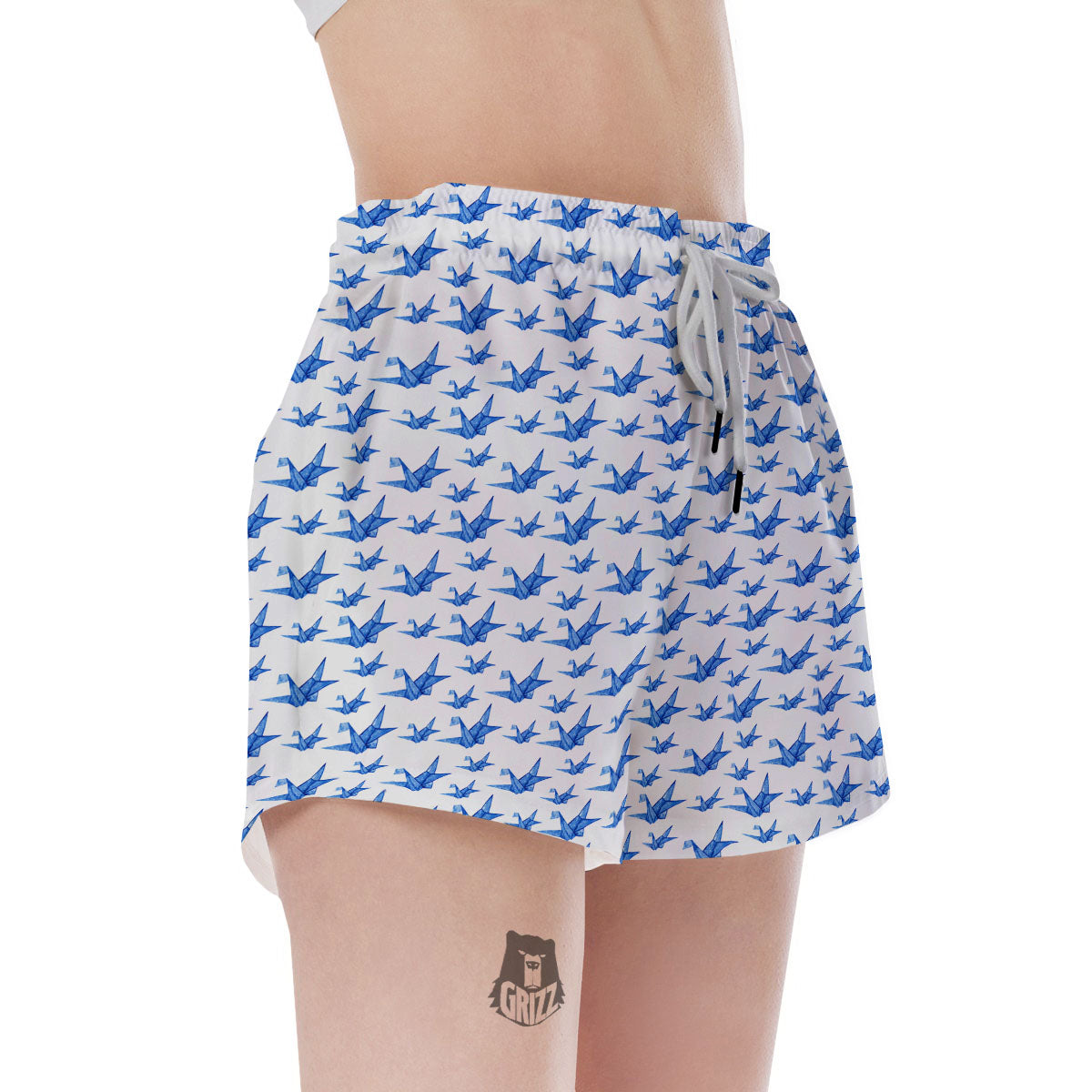 Origami Crane Blue Print Pattern Women's Shorts-grizzshop