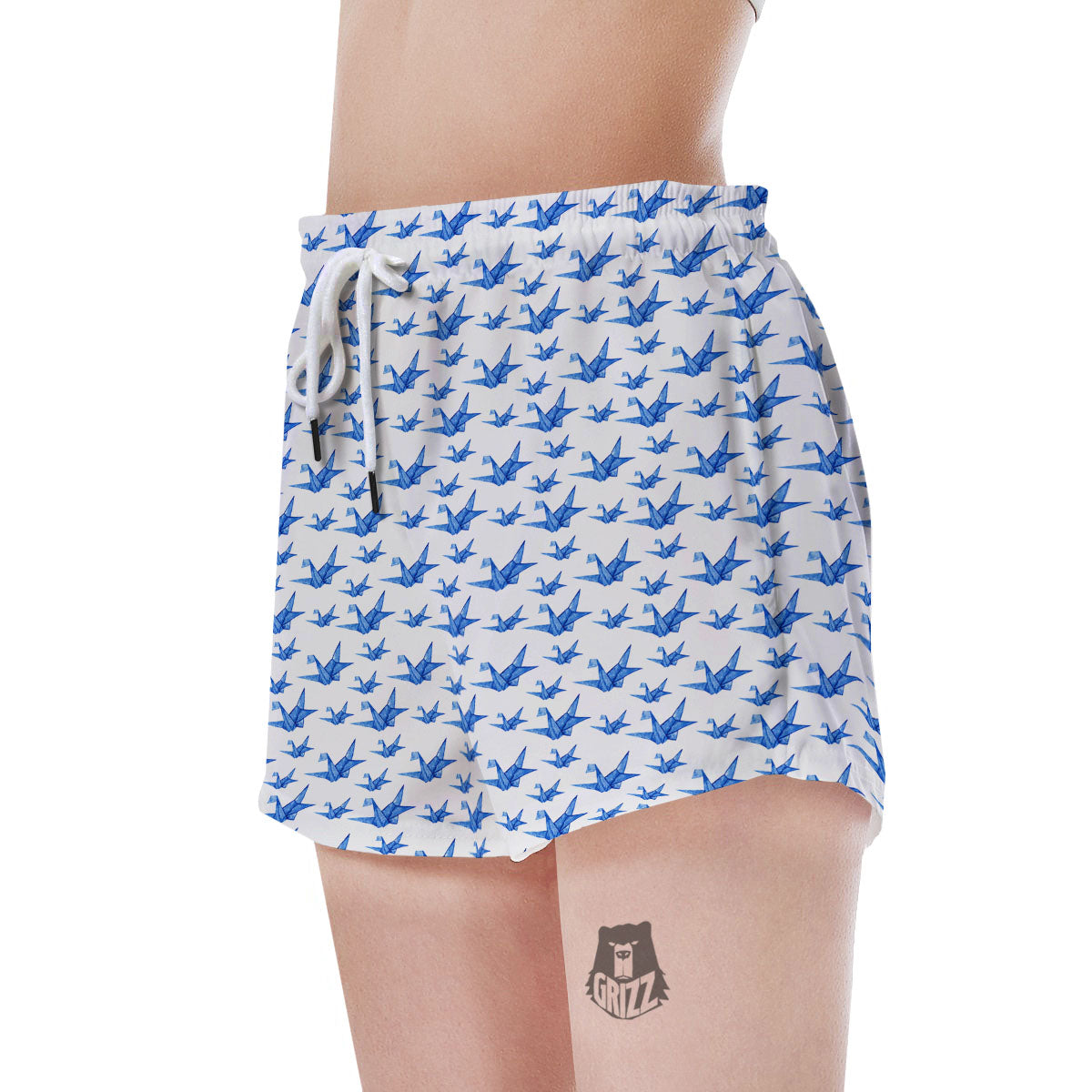 Origami Crane Blue Print Pattern Women's Shorts-grizzshop