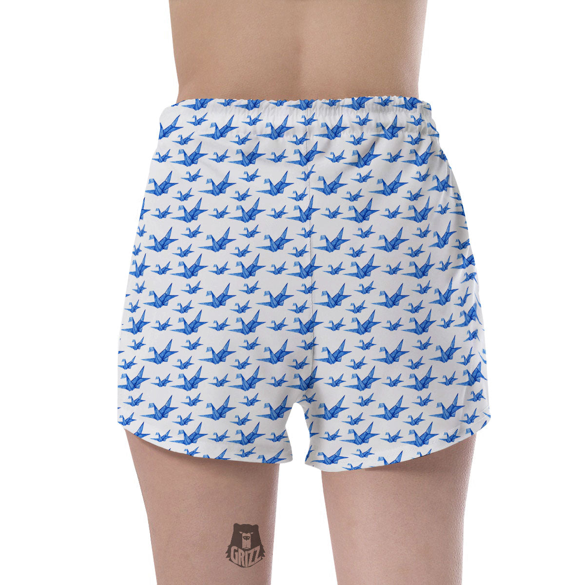 Origami Crane Blue Print Pattern Women's Shorts-grizzshop