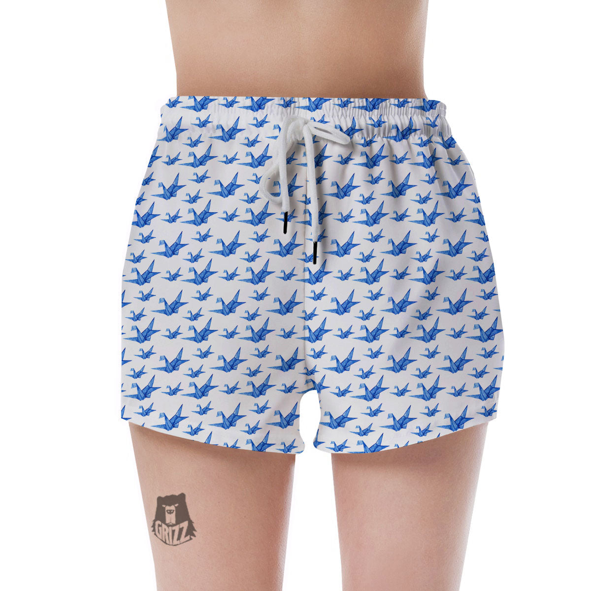 Origami Crane Blue Print Pattern Women's Shorts-grizzshop