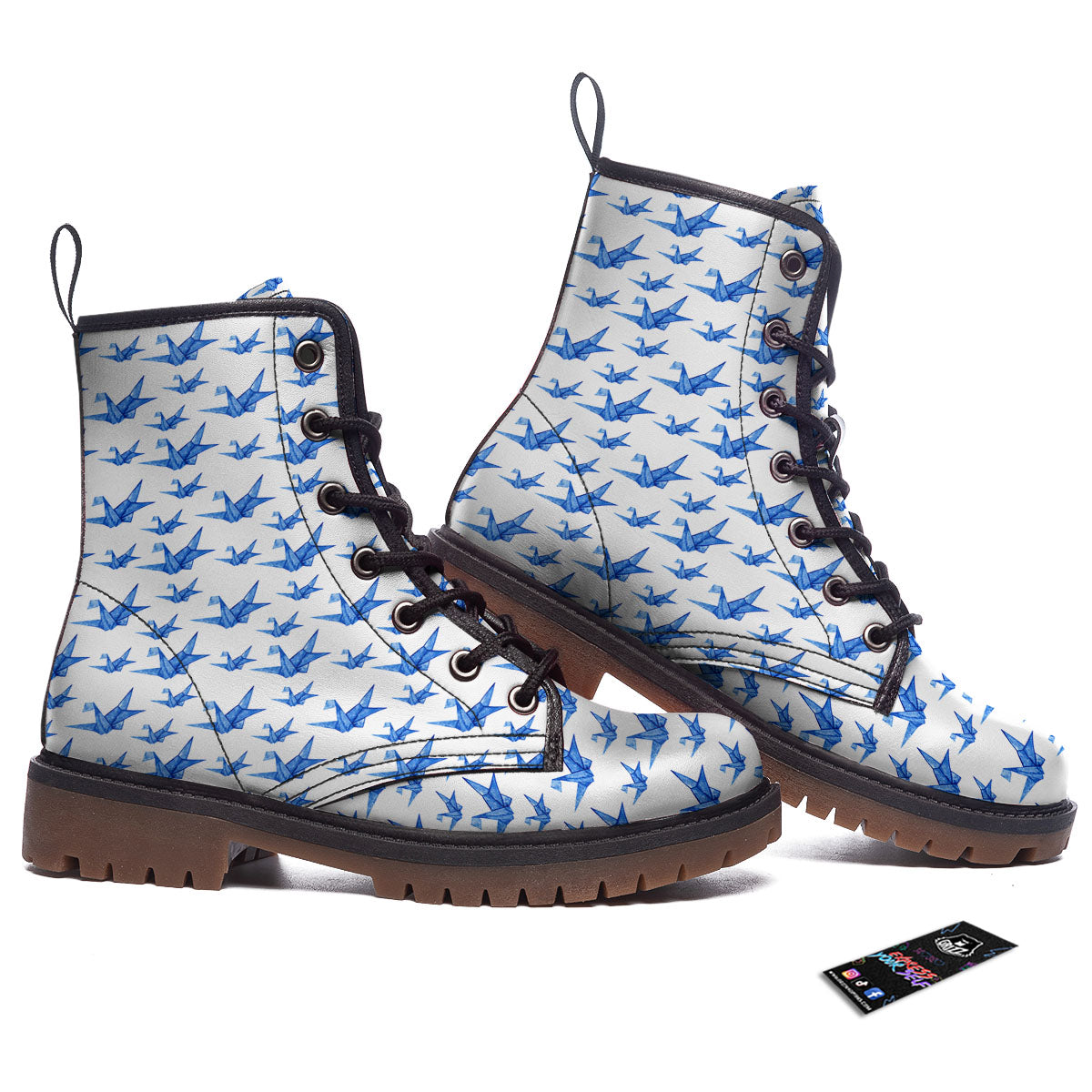 Origami Crane Blue Print Pattern Work Boots-grizzshop