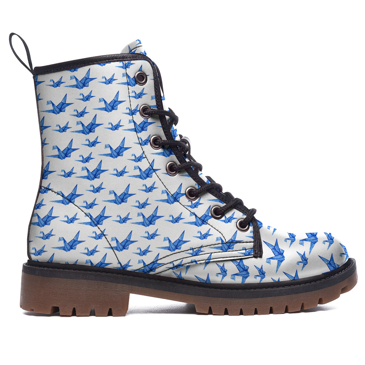 Origami Crane Blue Print Pattern Work Boots-grizzshop