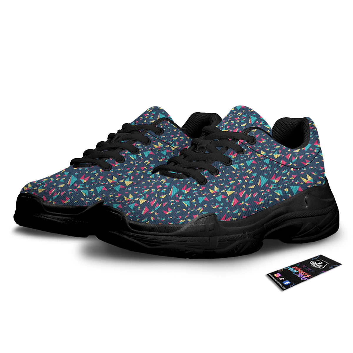 Origami Crane Colorful Print Pattern Black Chunky Shoes-grizzshop