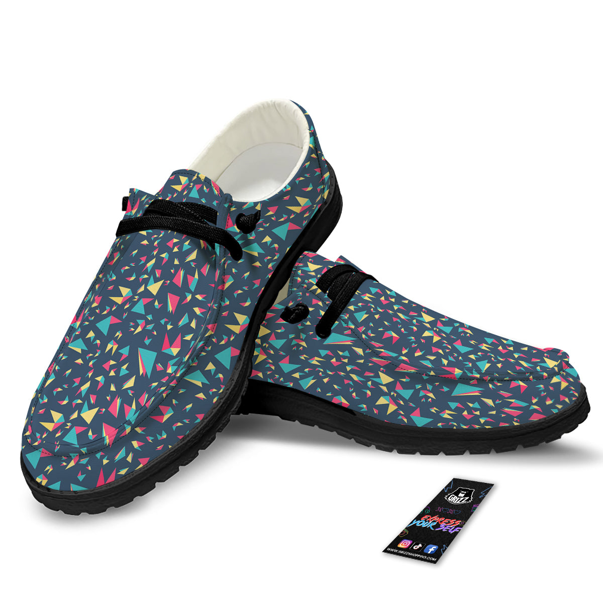 Origami Crane Colorful Print Pattern Black Loafers-grizzshop