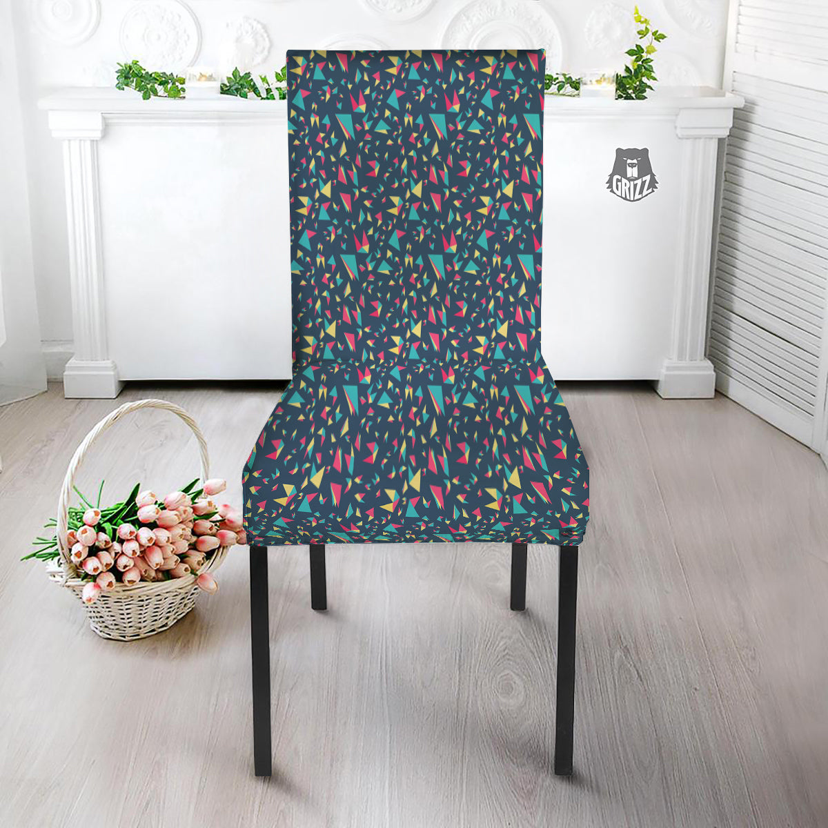 Origami Crane Colorful Print Pattern Dining Chair Slipcover-grizzshop