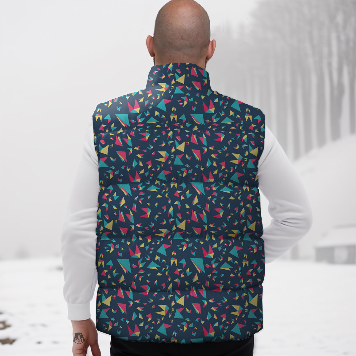 Origami Crane Colorful Print Pattern Down Vest