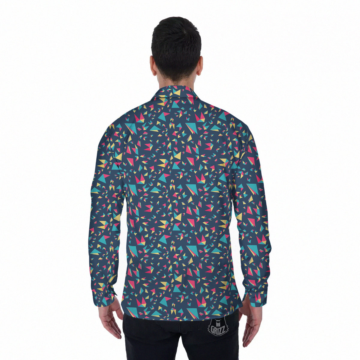 Origami Crane Colorful Print Pattern Men's Long Sleeve Shirts-grizzshop