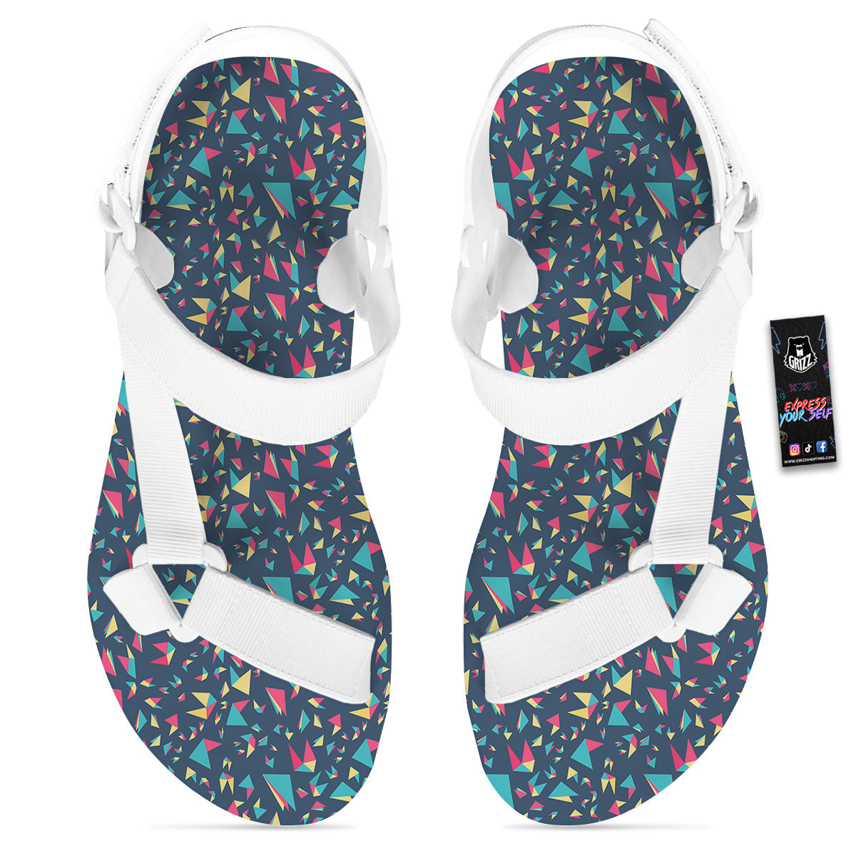 Origami Crane Colorful Print Pattern White Open Toe Sandals-grizzshop