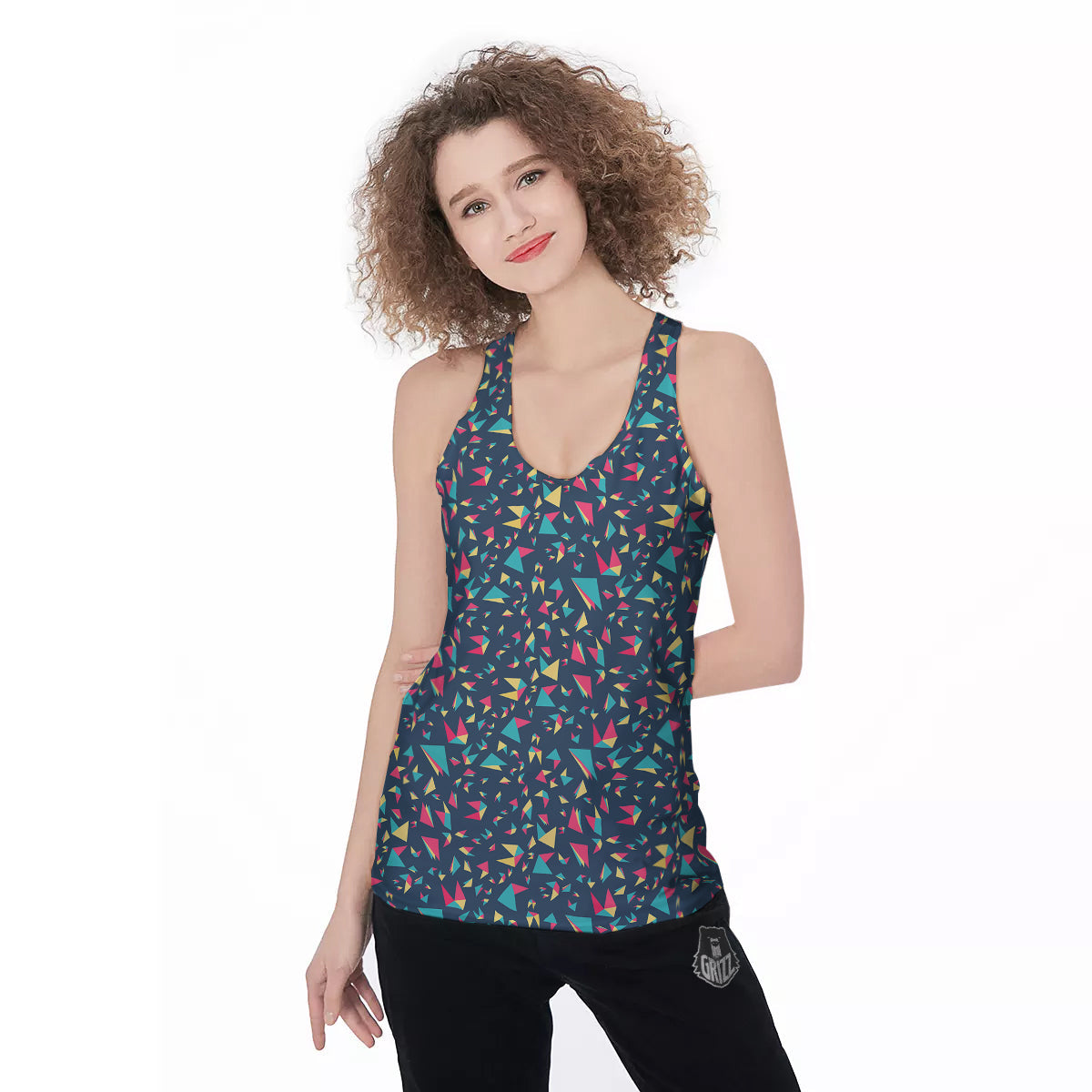 Origami Crane Colorful Print Pattern Women's Racerback Tank Top-grizzshop