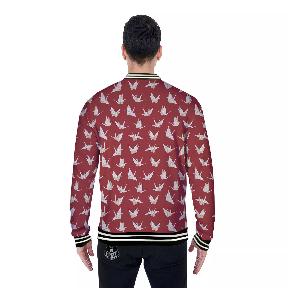 Origami Crane Japanese Print Pattern Baseball Jacket-grizzshop