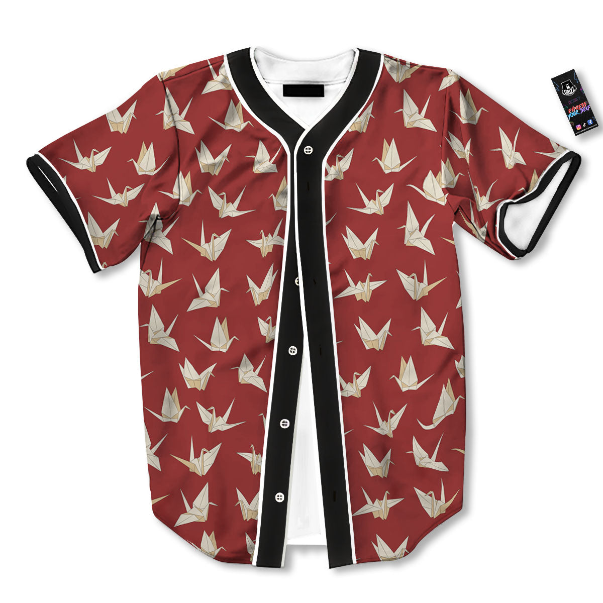 Origami Crane Japanese Print Pattern Baseball Jersey-grizzshop