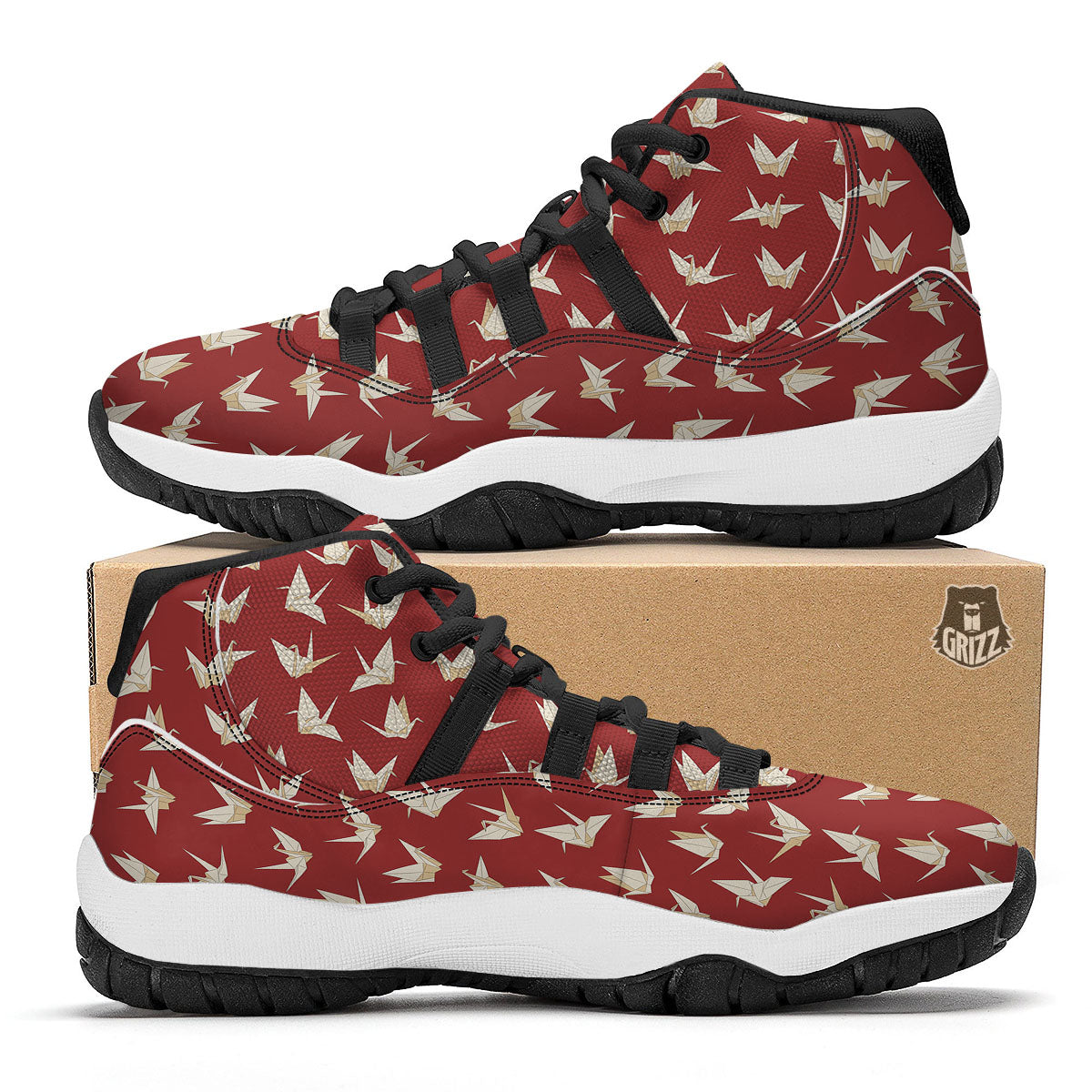 Origami Crane Japanese Print Pattern Black Bball Shoes-grizzshop