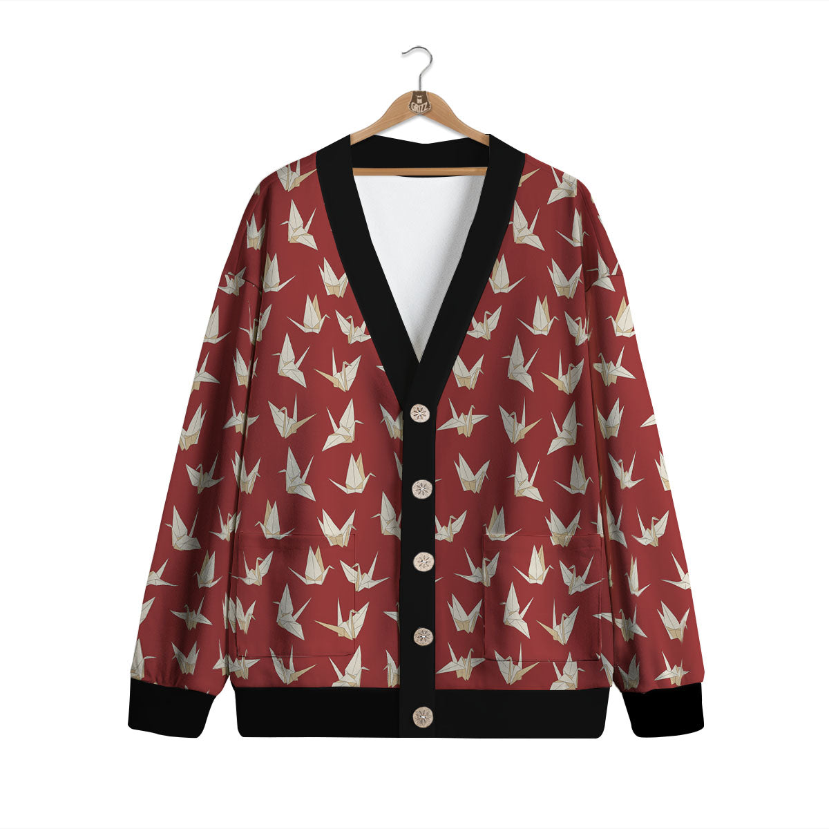 Origami Crane Japanese Print Pattern Cardigan-grizzshop