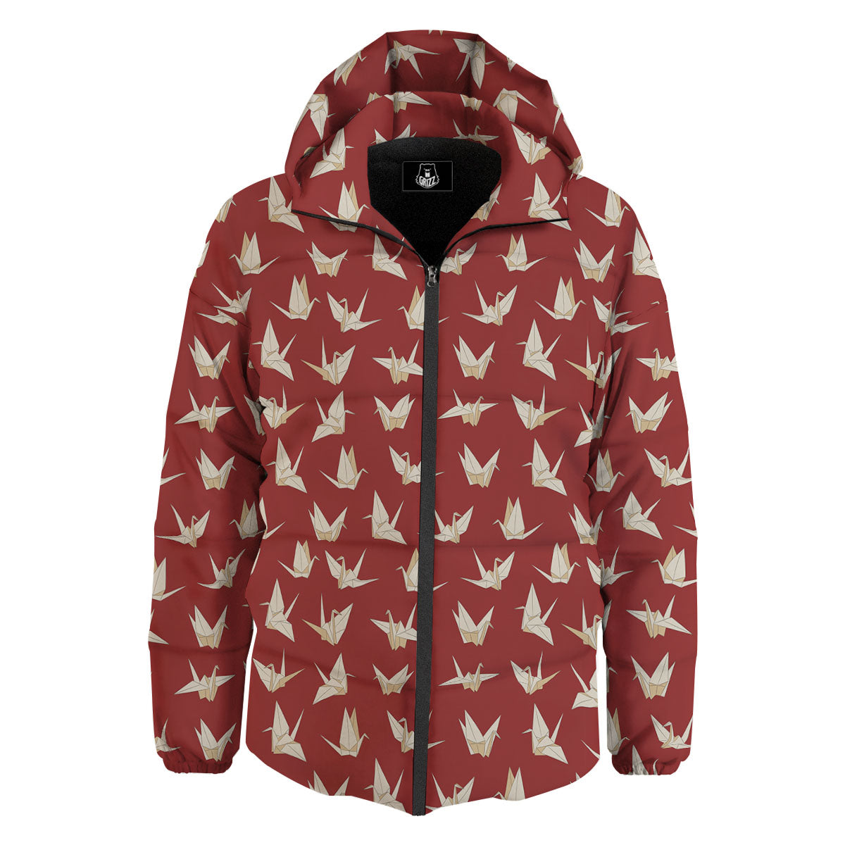 Origami Crane Japanese Print Pattern Down Jacket-grizzshop
