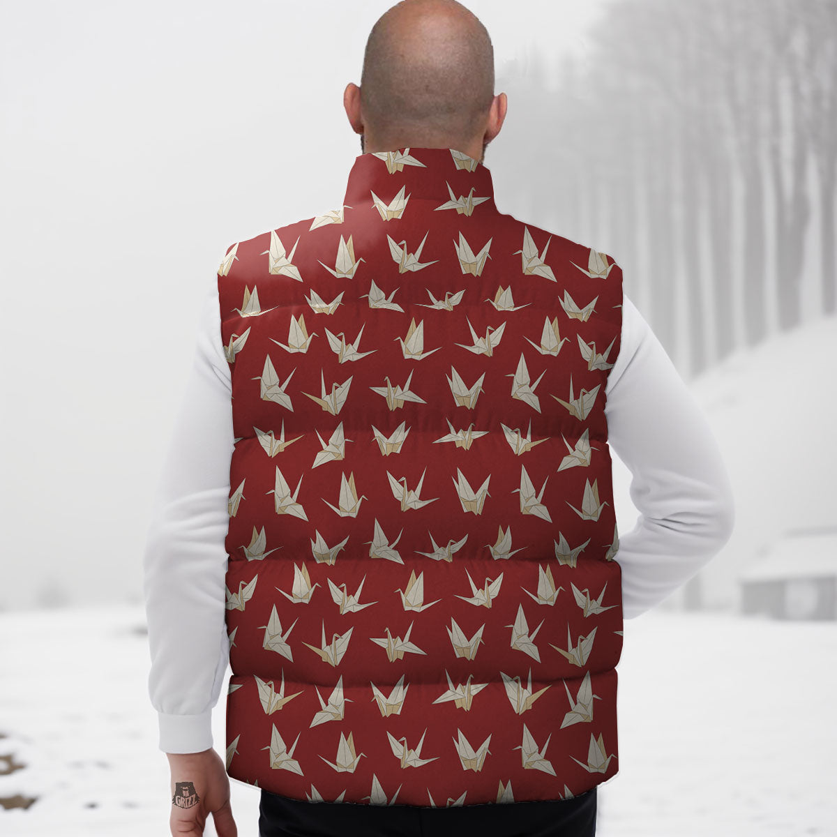 Origami Crane Japanese Print Pattern Down Vest