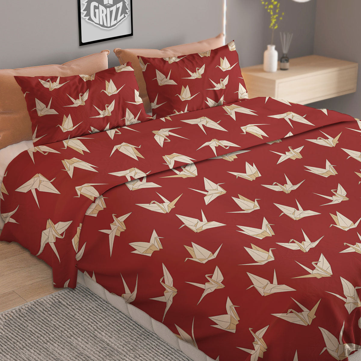 Origami Crane Japanese Print Pattern Duvet Cover Bedding Set