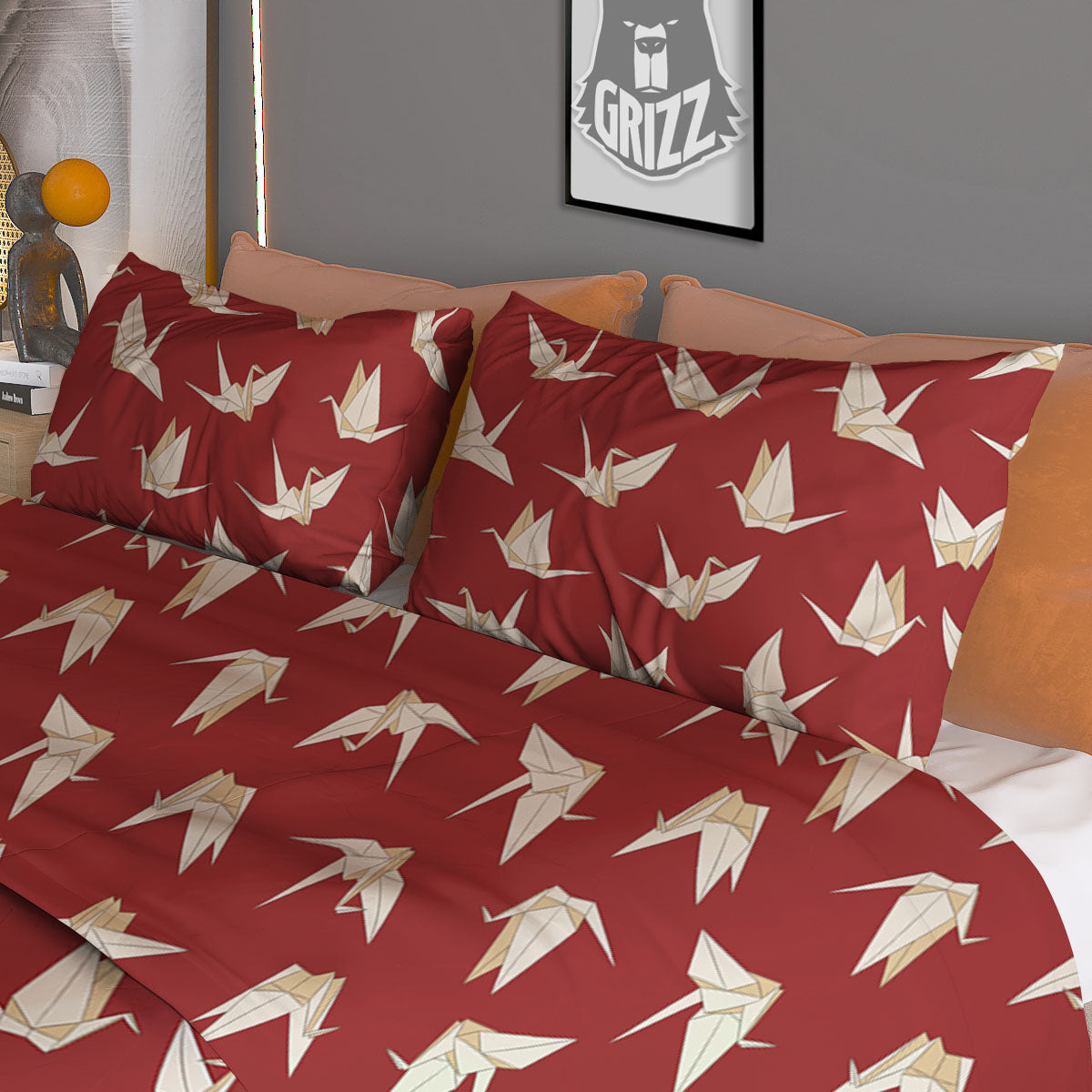Origami Crane Japanese Print Pattern Duvet Cover Bedding Set