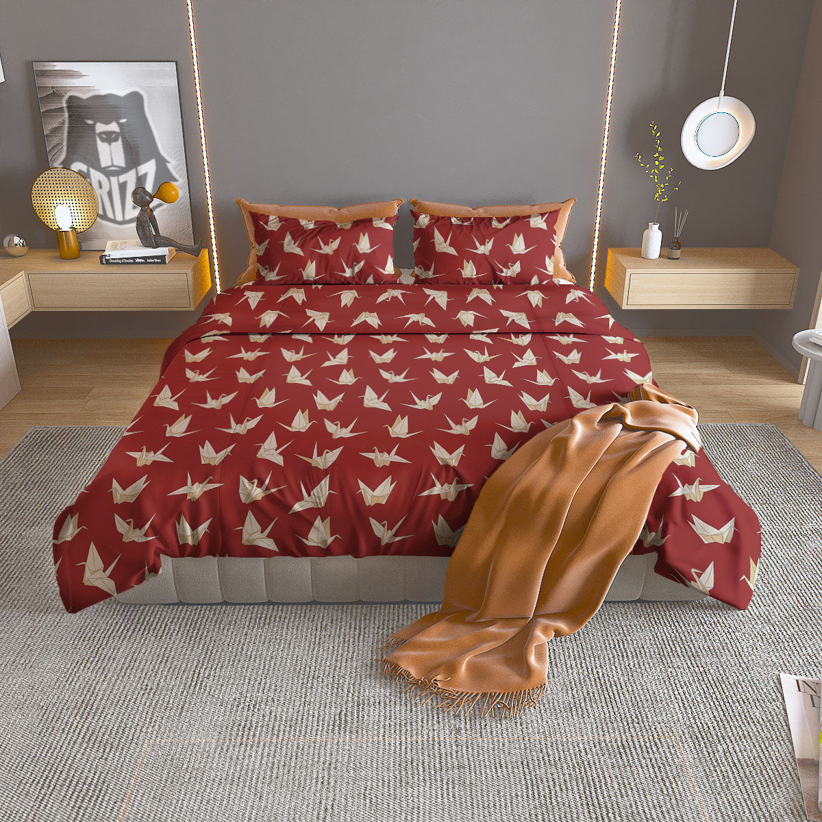 Origami Crane Japanese Print Pattern Duvet Cover Bedding Set