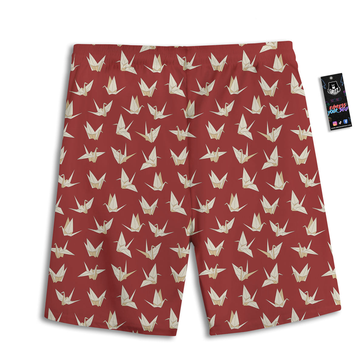 Origami Crane Japanese Print Pattern Men's Athletic Shorts