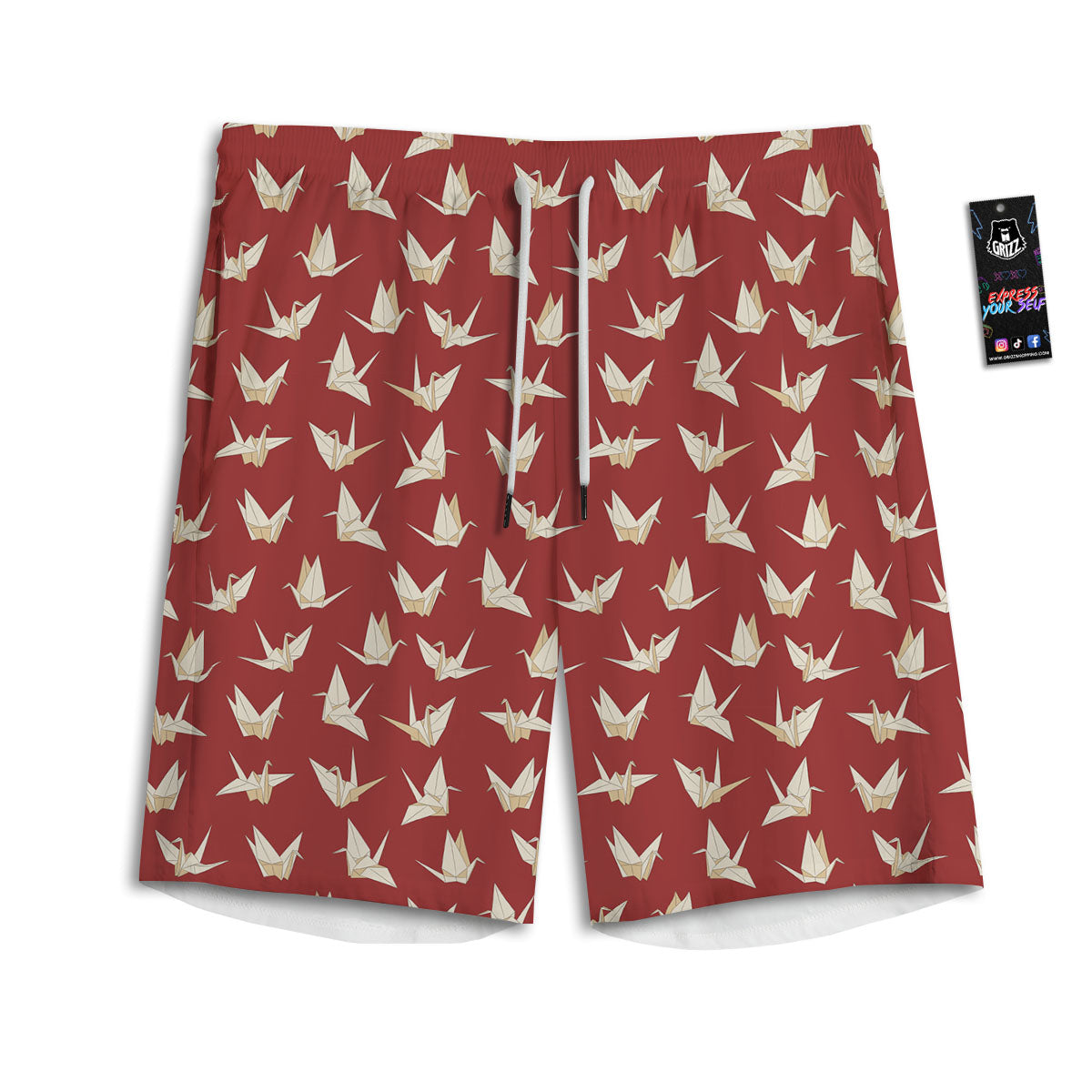 Origami Crane Japanese Print Pattern Men's Athletic Shorts