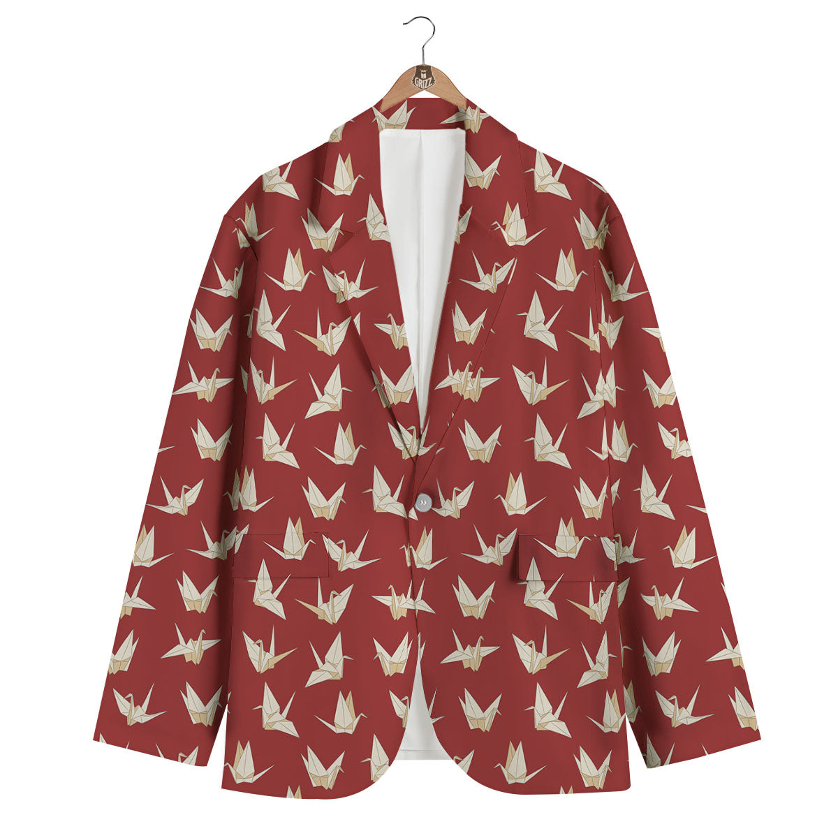 Origami Crane Japanese Print Pattern Men's Blazer-grizzshop