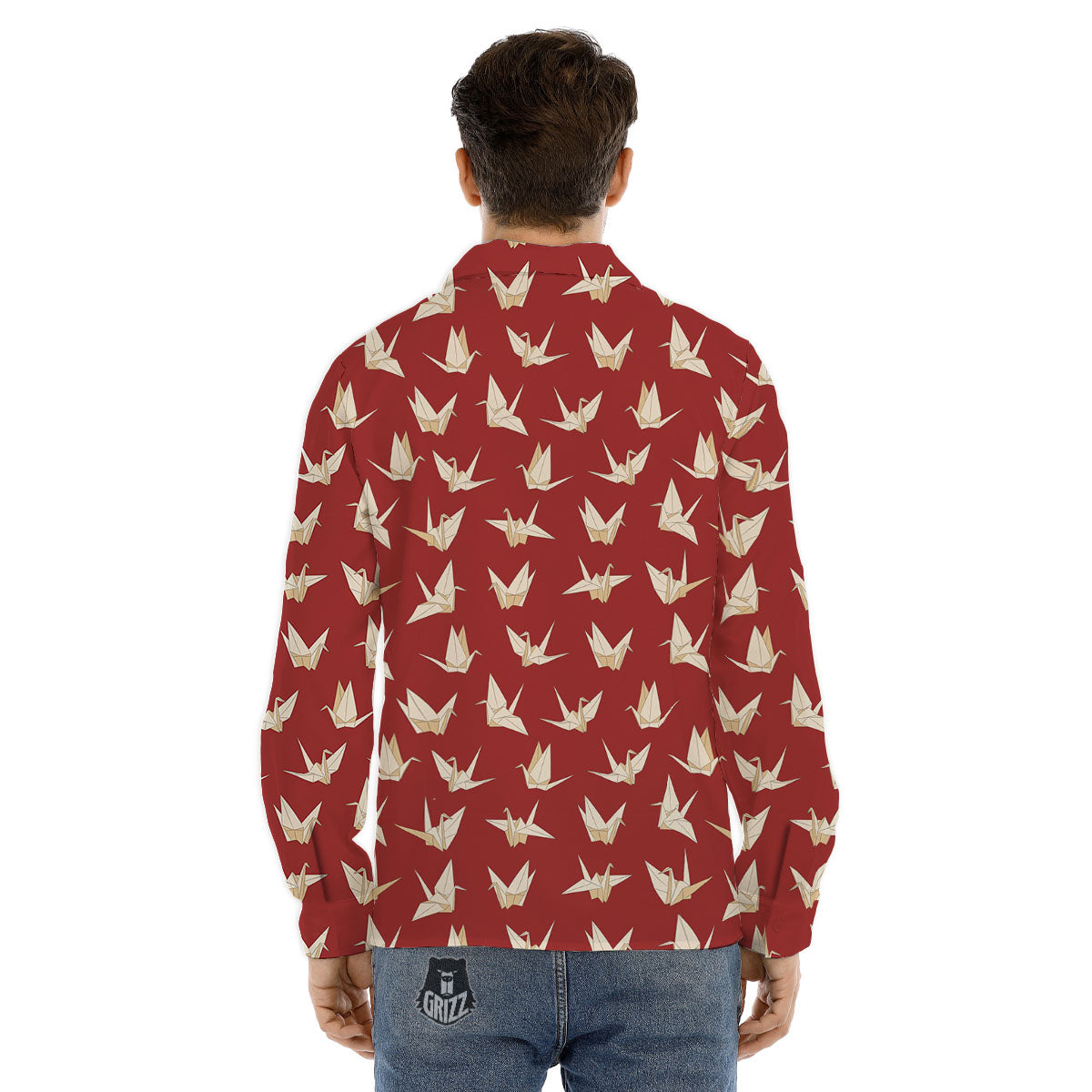 Origami Crane Japanese Print Pattern Men's Dress Shirts-grizzshop