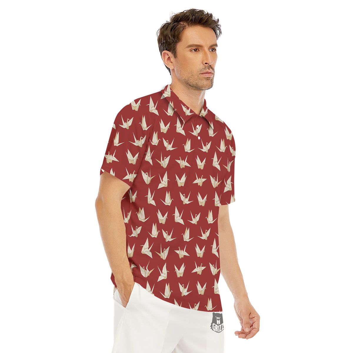 Origami Crane Japanese Print Pattern Men's Golf Shirts-grizzshop