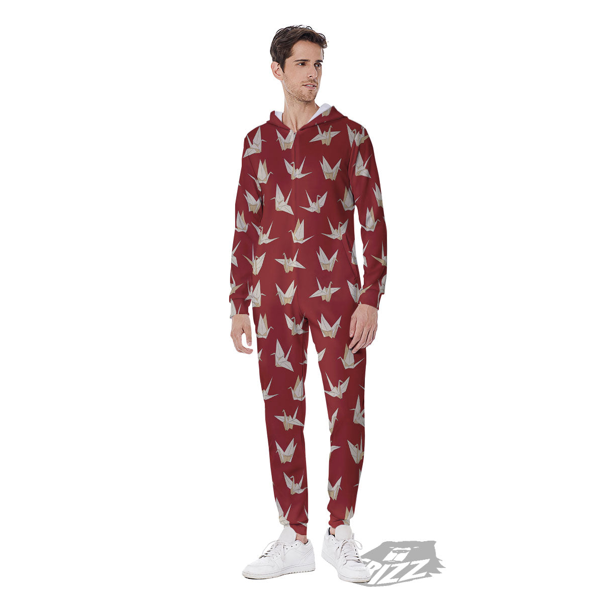 Origami Crane Japanese Print Pattern Men's Jumpsuit-grizzshop