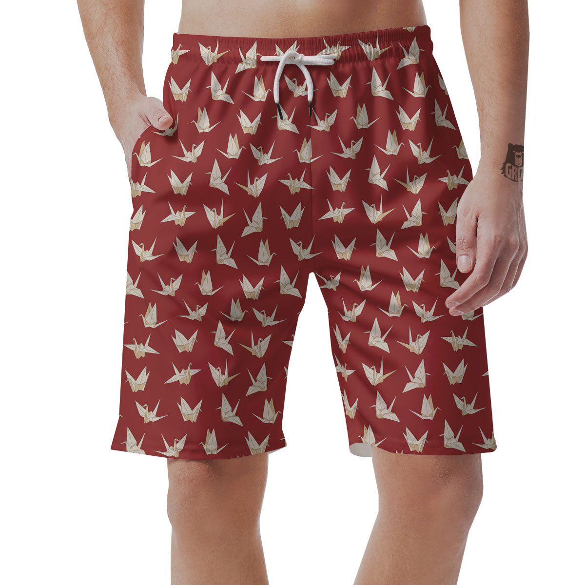 Origami Crane Japanese Print Pattern Men's Shorts-grizzshop