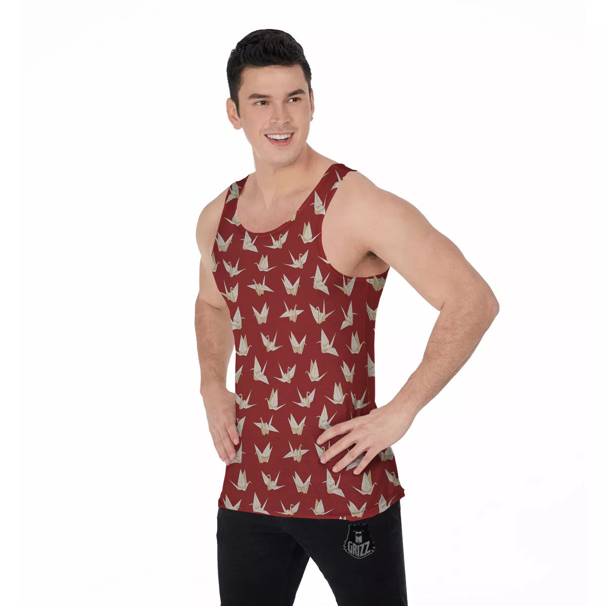 Origami Crane Japanese Print Pattern Men's Tank Top-grizzshop