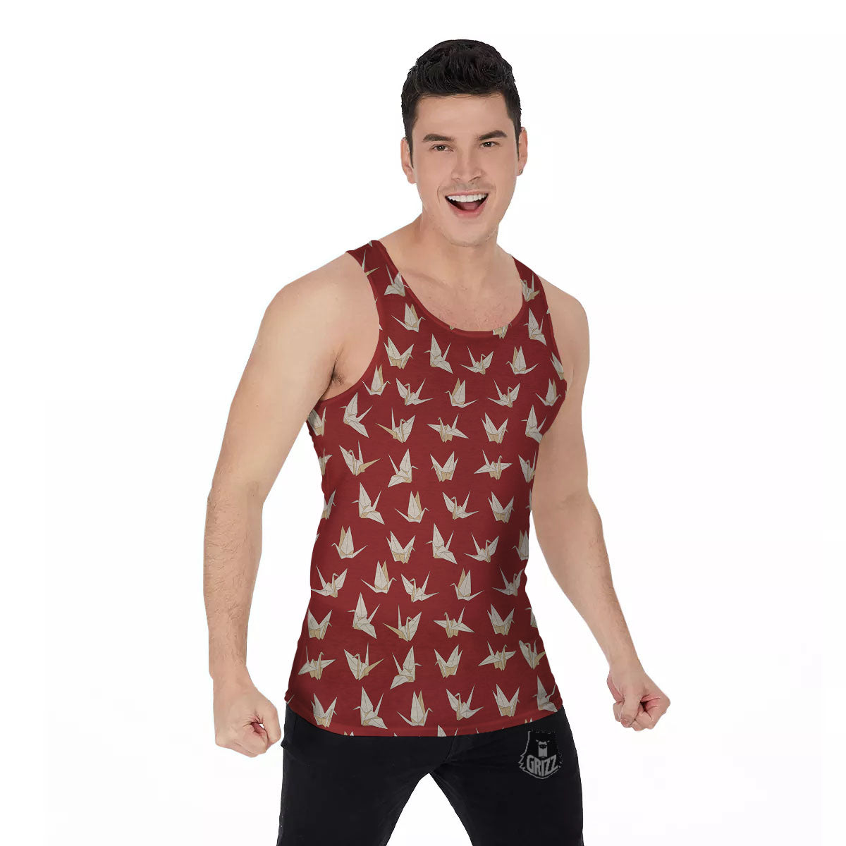 Origami Crane Japanese Print Pattern Men's Tank Top-grizzshop