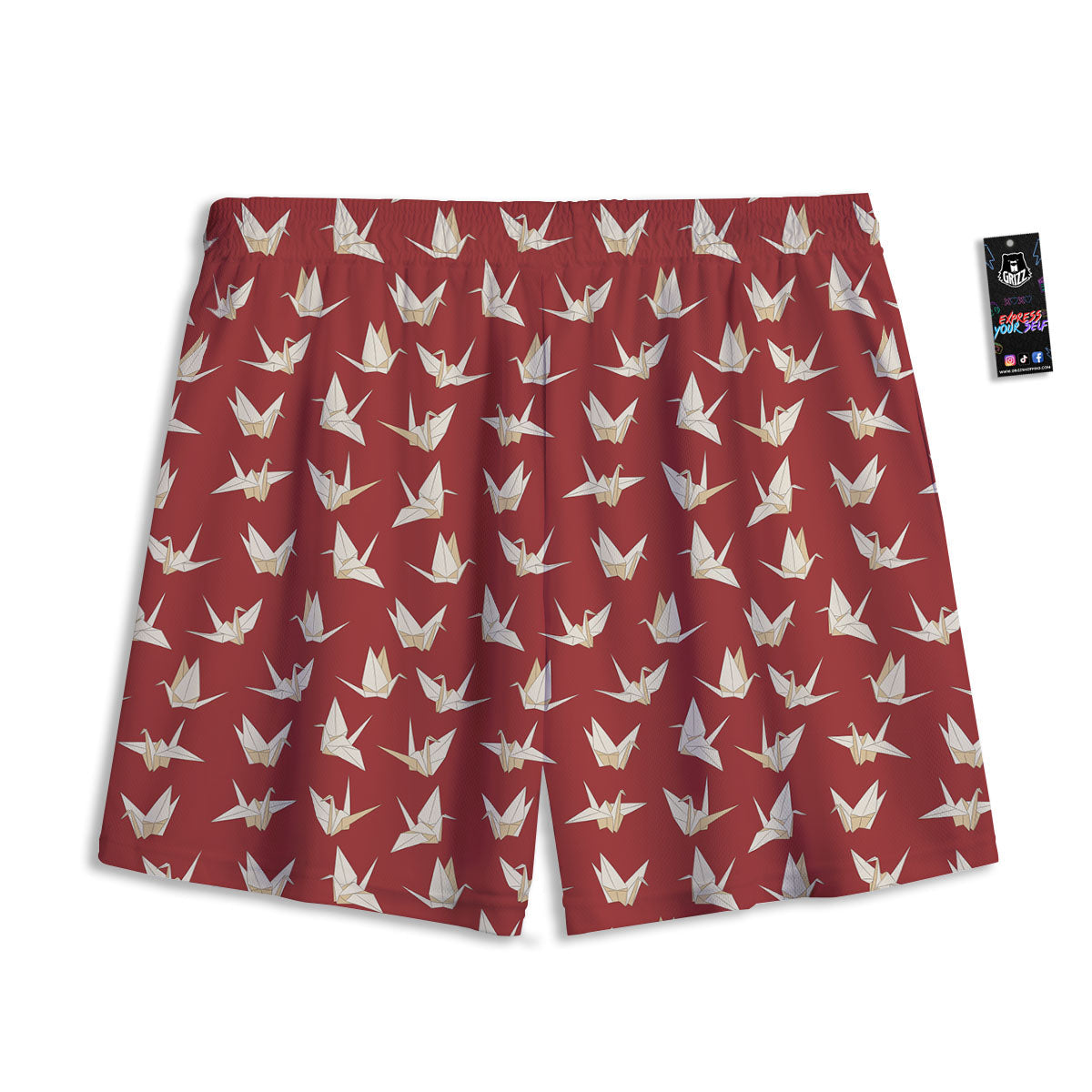 Origami Crane Japanese Print Pattern Mesh Shorts