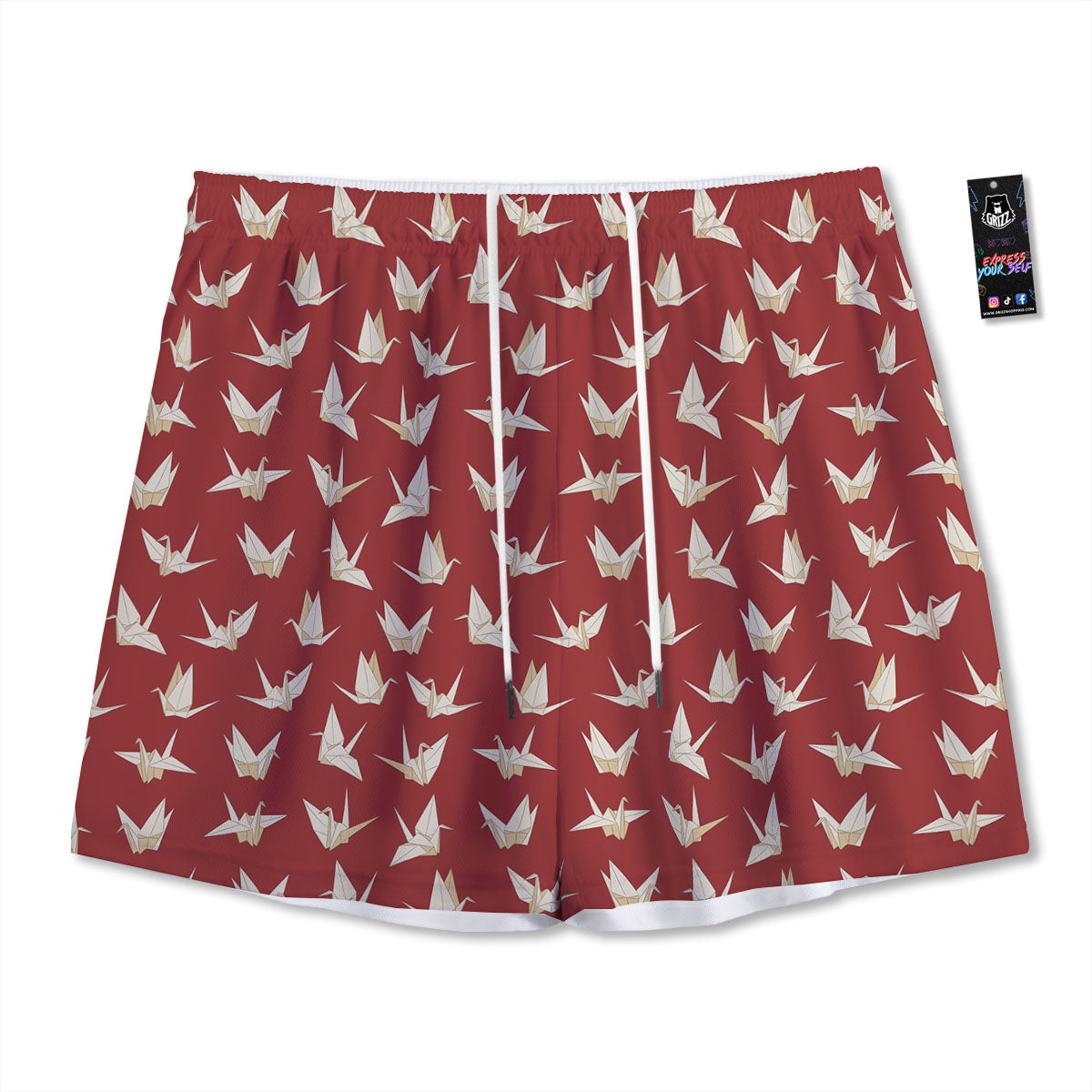 Origami Crane Japanese Print Pattern Mesh Shorts