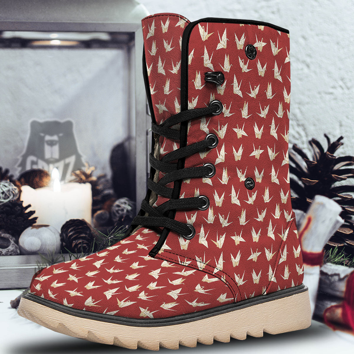 Origami Crane Japanese Print Pattern Snow Boots-grizzshop