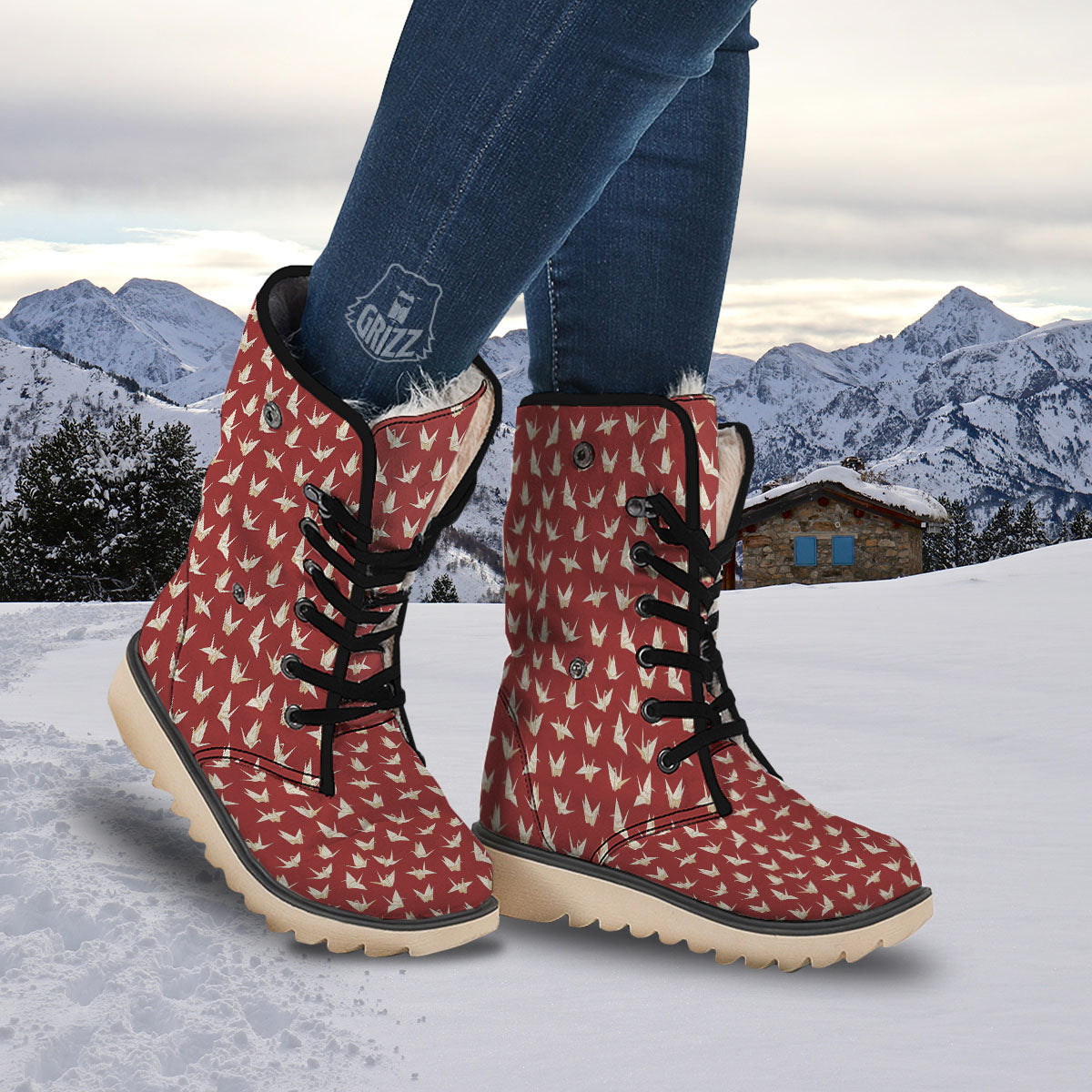 Origami Crane Japanese Print Pattern Snow Boots-grizzshop