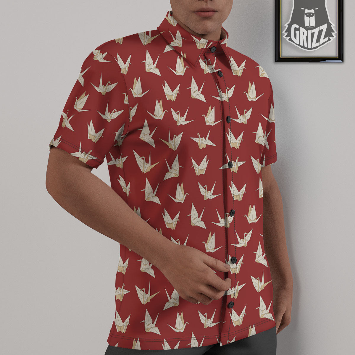Origami Crane Japanese Print Pattern Untucked Shirts-grizzshop