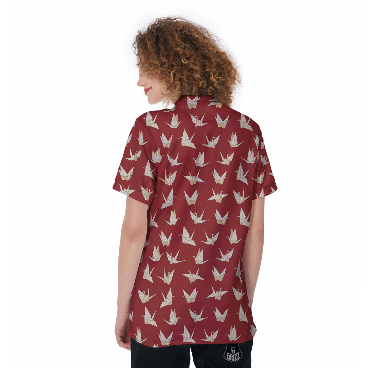 Origami Crane Japanese Print Pattern Women's Golf Shirts-grizzshop