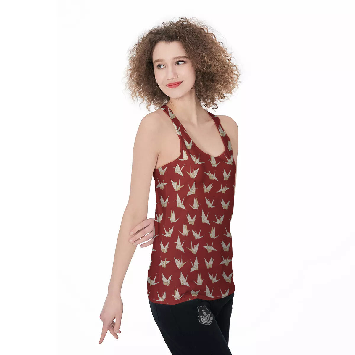Origami Crane Japanese Print Pattern Women's Racerback Tank Top-grizzshop