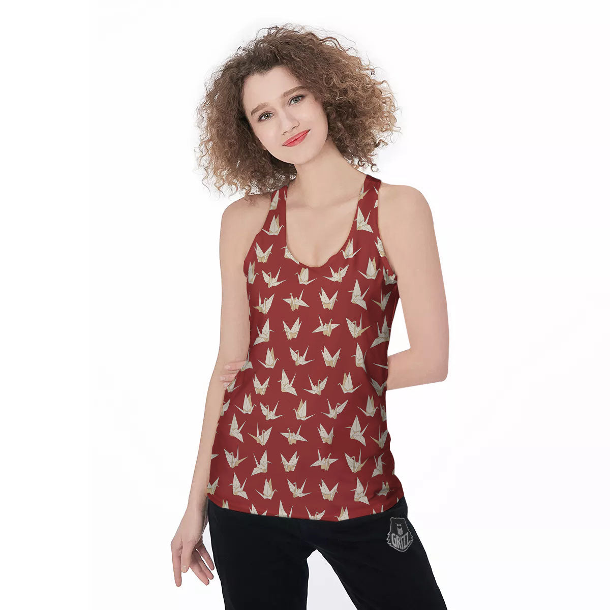 Origami Crane Japanese Print Pattern Women's Racerback Tank Top-grizzshop