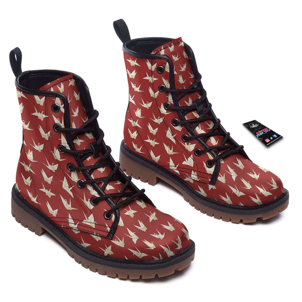 Origami Crane Japanese Print Pattern Work Boots-grizzshop