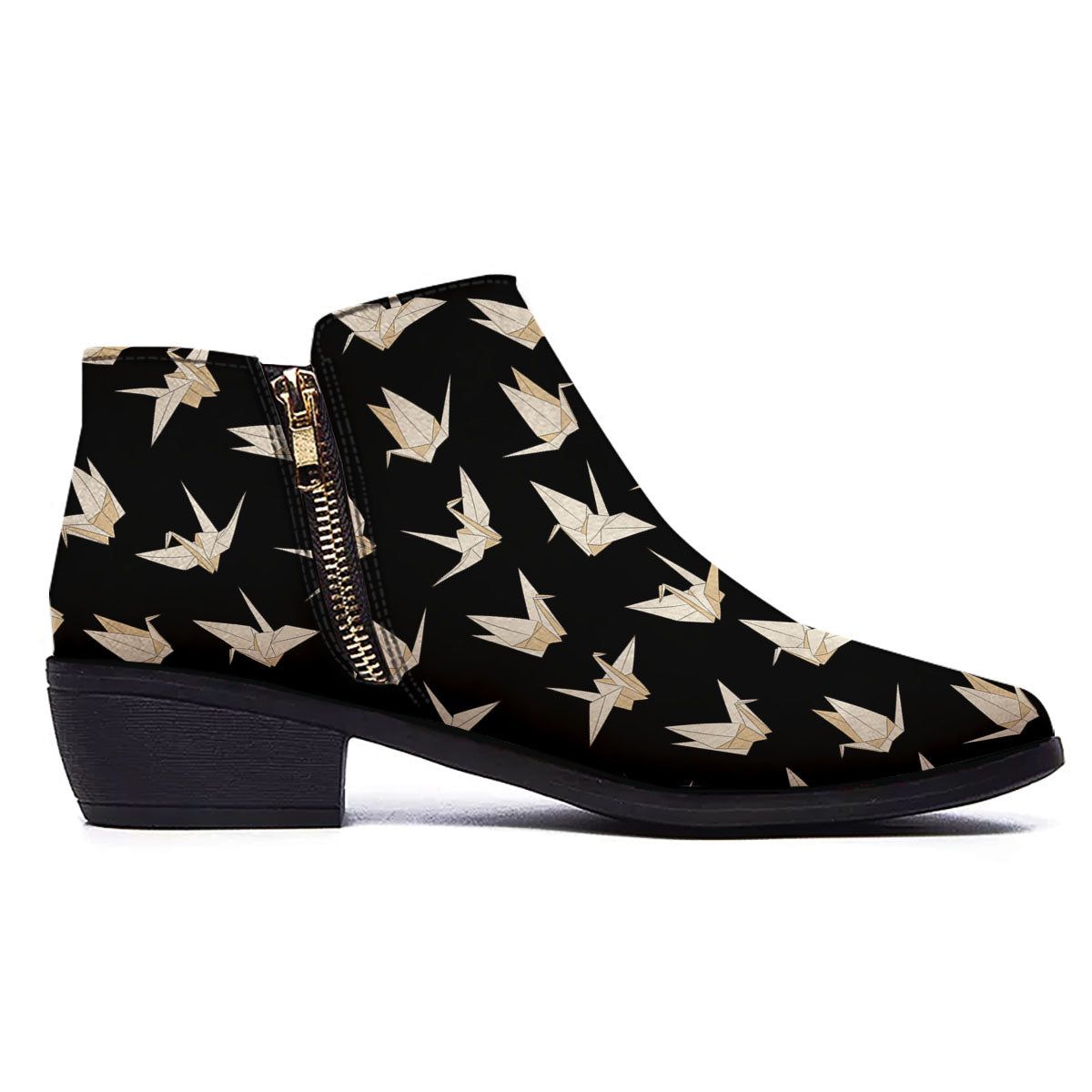 Origami White And Black Print Pattern Ankle Boots-grizzshop
